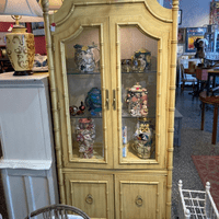 Yellow faux bamboo hutch $695 35" x 16" x 79.5"