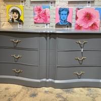 A bigun! 9 drawer gray painted dresser $795 72" x 23" x 34.5"