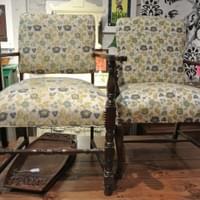 mahogany upholstered arm chairs $135 each 2 available