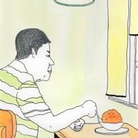 Man eating water ice