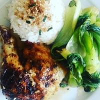 cooking: asian-spiced roast chicken, bok choy, rice