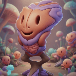 Cartoony version of drawing to left as a 3D model. 