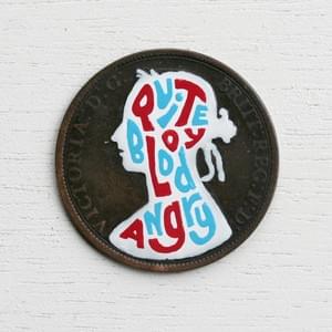 #pennydrops. Hand-painted pre-decimal pennies bearing a fake expansion of the QbA acronym.