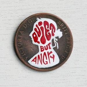 #pennydrops. Hand-painted pre-decimal pennies bearing a fake expansion of the QbA acronym.