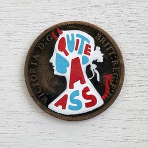 #pennydrops. Hand-painted pre-decimal pennies bearing a fake expansion of the QbA acronym.