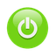 A circular green button featuring a white power symbol at its center. The symbol consists of a vertical line intersecting the top of a broken circle—an internationally recognized icon for powering on or off electronic devices. The background is a gradient of dark purple, which contrasts sharply with the bright green button, making it visually prominent. The design is sleek and modern, evoking themes of activation, control, and digital readiness. It may represent user interface elements, tech branding, or symbolic prompts for engagement and decision-making