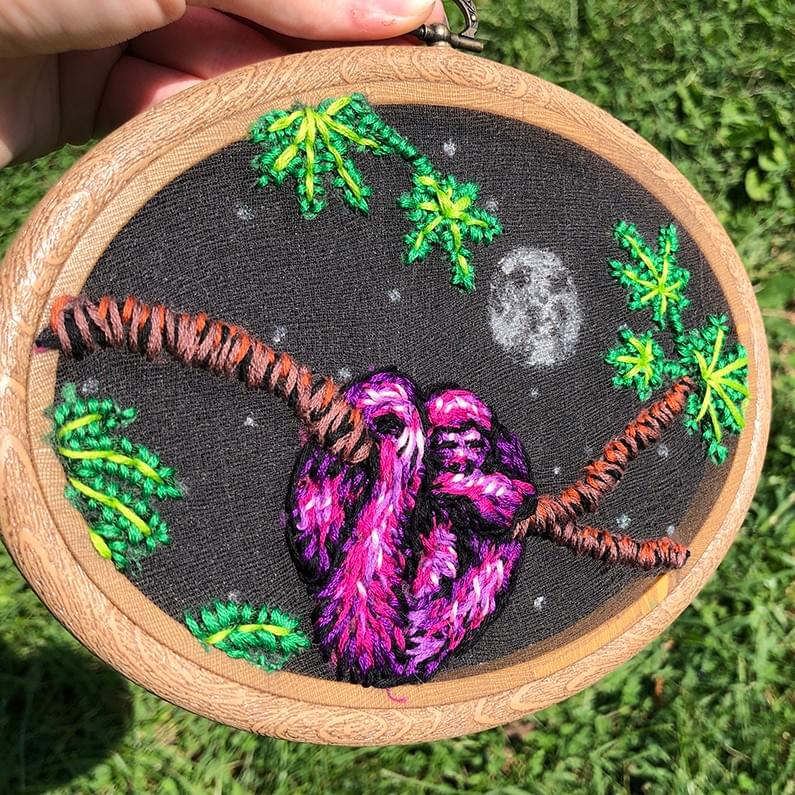 sleepy sloth embroidery 