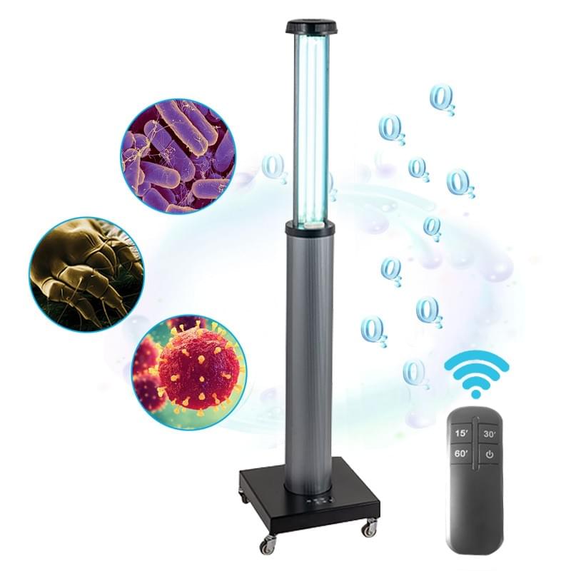 UVC disinfection lamp with remote timer and sensor