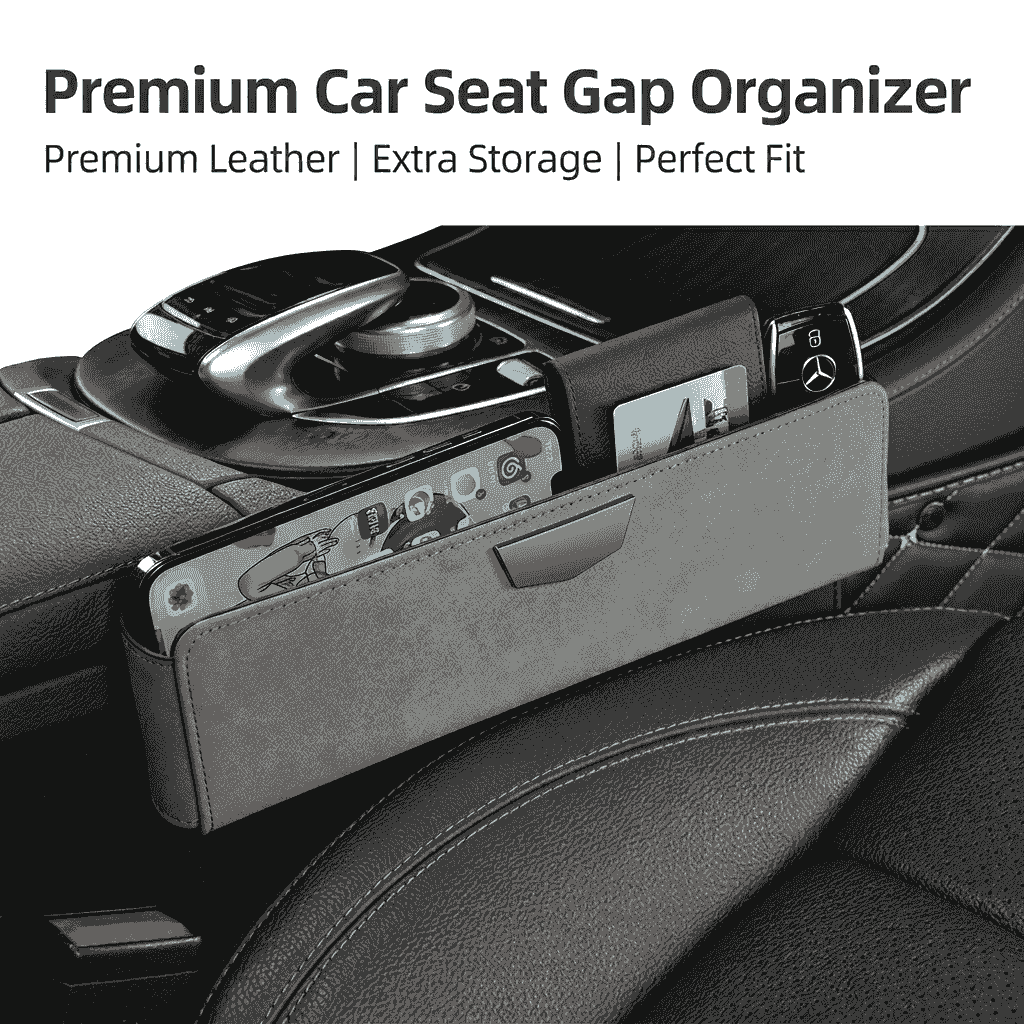 Premium Leather Car Seat Gap Organizer — Interior Side Storage Box