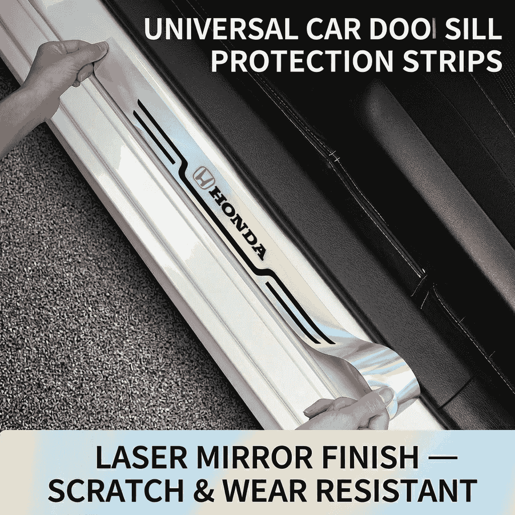 Universal Laser Mirror Car Door Sill Protection Strips — Scratch-Resistant & Acrylic Logo