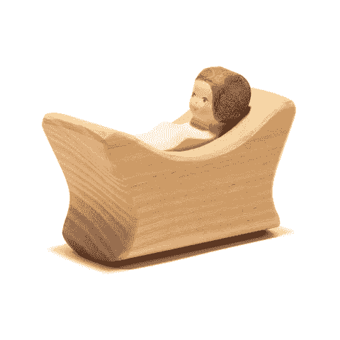 農場家庭系列｜搖籃中的小寶寶（Child in Cradle）木製手工公仔