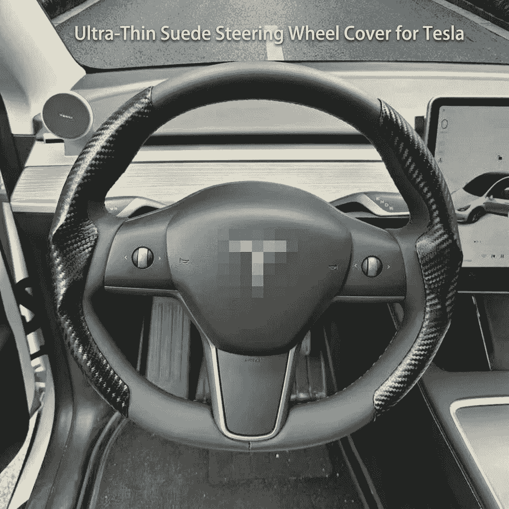 Premium Alcantara Suede Steering Wheel Cover for Tesla Model 3 & Model Y — Ultra-Thin & Sweat-Absorb