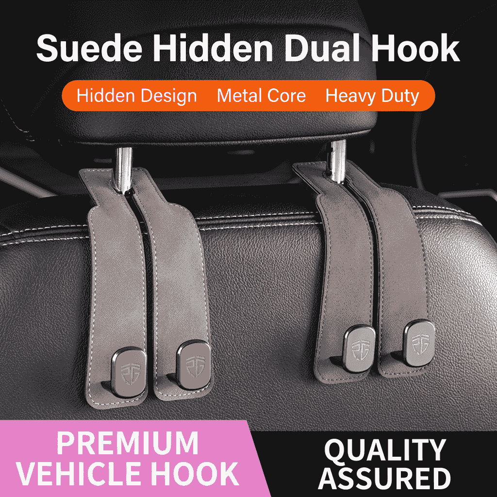 Universal Suede Car Hidden Dual Hook & Phone Holder — 2-in-1 Interior Storage