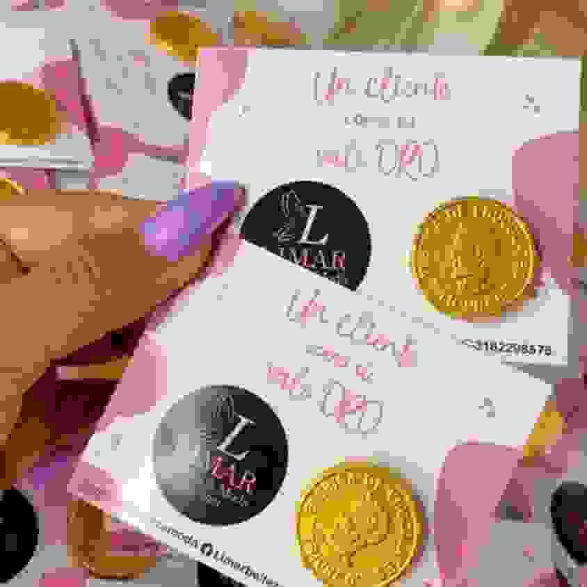 tarjeta personalizada  + moneda chocolate