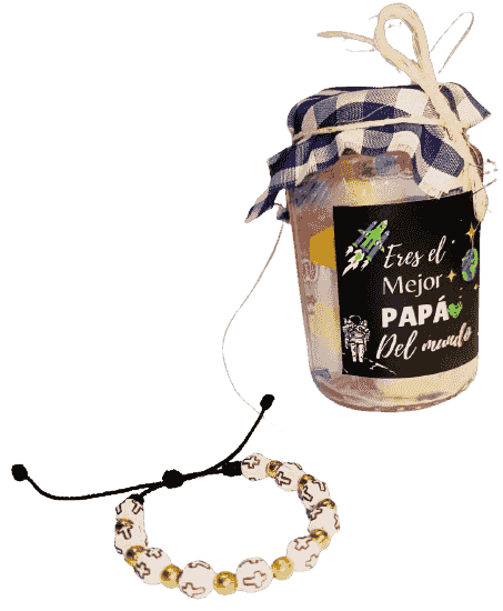Frasco de dulces y  pulsera 