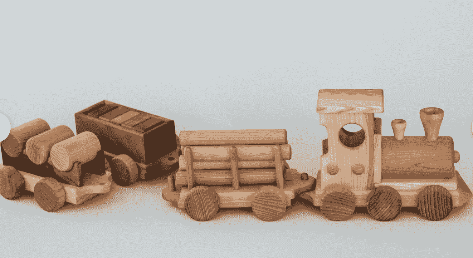 大型復古木製火車組（附四節車廂）Wooden Train on wheels with carriages