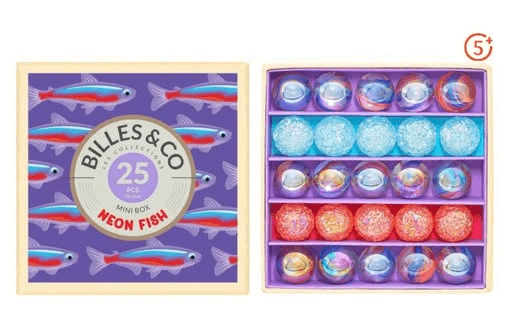 小小水世界|霓虹魚玻璃彈珠組(25顆)Neon Fish Marbles - Mini Box- 25 Pack