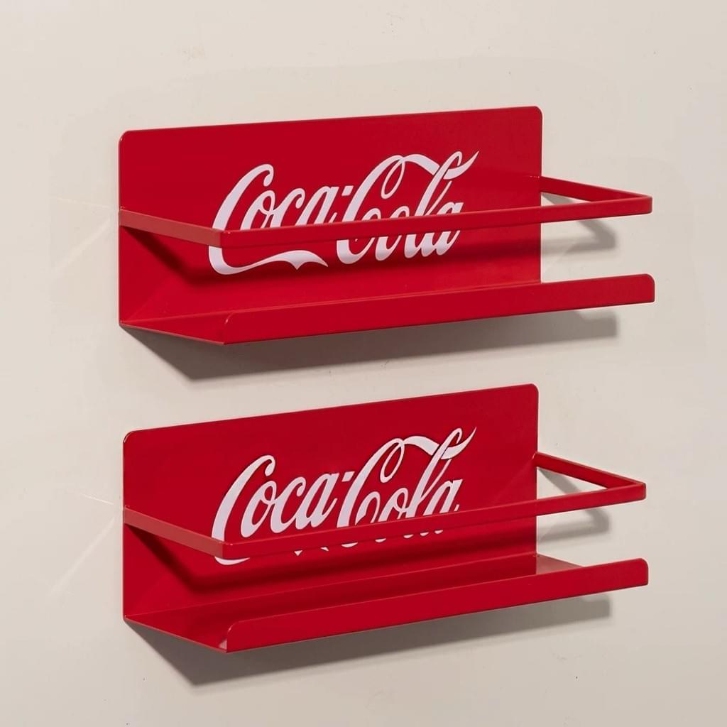 Coca-Cola Red Metal Magnetic Storage Rack, No-Drill Organizer for Kitchen, Fridge & Pegboard