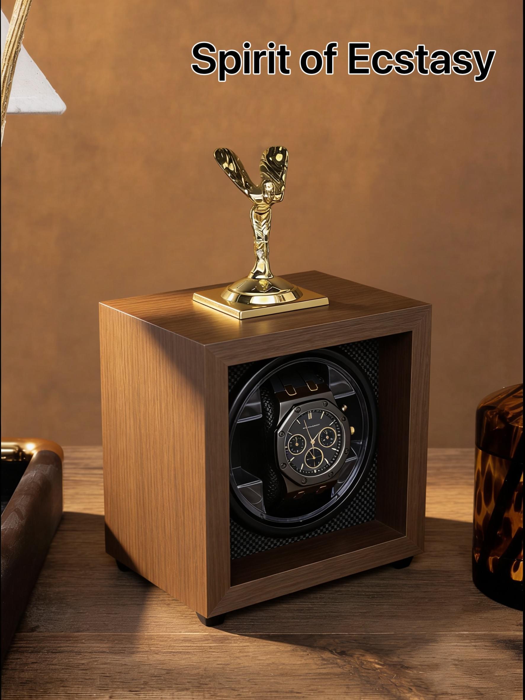 Walnut Spirit of Ecstasy High-End Automatic Watch Winder Single Slot Pillow Electric Watch Box Silen