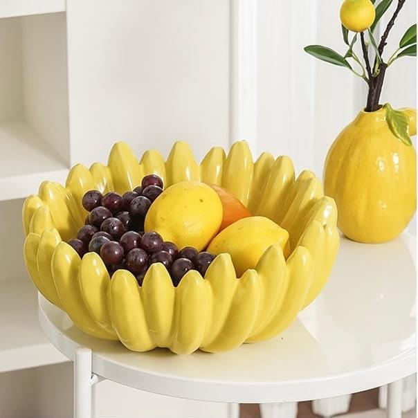Artificial Banana Ceramic Fruit Plate, High-End Light Luxury Snack Tray for Living Room Home Dining