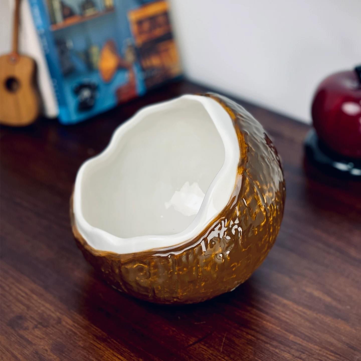 Novelty Coconut Shaped Ceramic Bowl, Multi-use Storage Container for Snacks, Fruits, Keys,Decor
