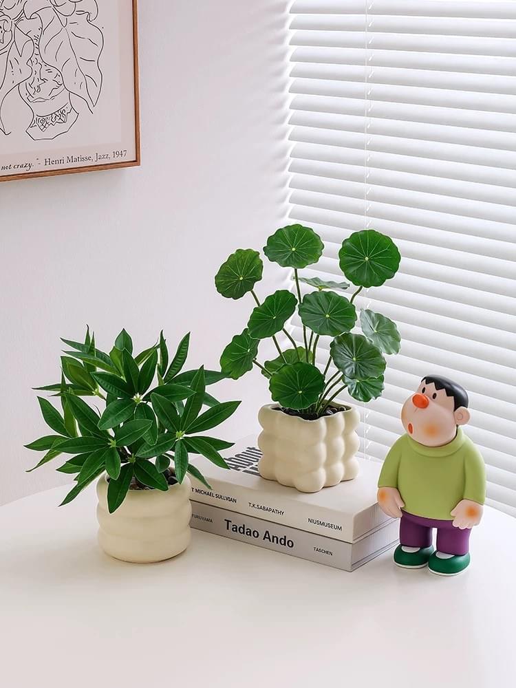 Artificial Potted Plants Set, Money Tree/Chinese Money Plant/Areca Palm, Tabletop Decor for Home