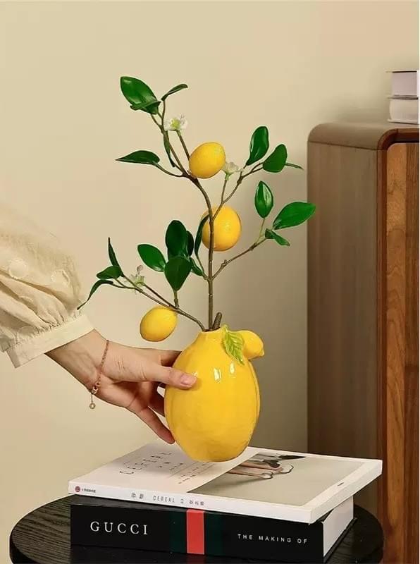 Lemon Ceramic Vase Ornament, Nordic INS Style Hydroponic Flower Vessel, Fresh Desktop Decor