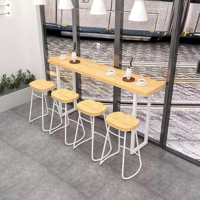 Minimalist European Solid Wood Bar Stool, Retro Iron Art High Chair, Stylish Seating for Home Bar