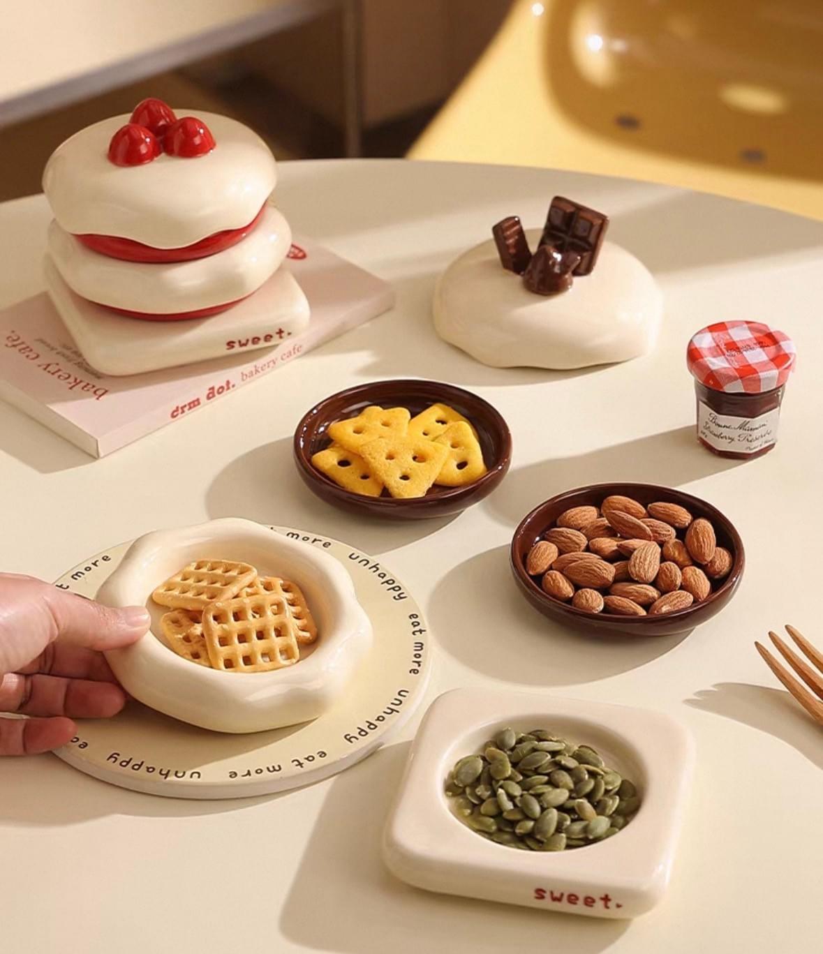 Cute Stacked Cake Ceramic Dipping Sauce Dish Set Detachable 2 Styles Strawberry Chocolate