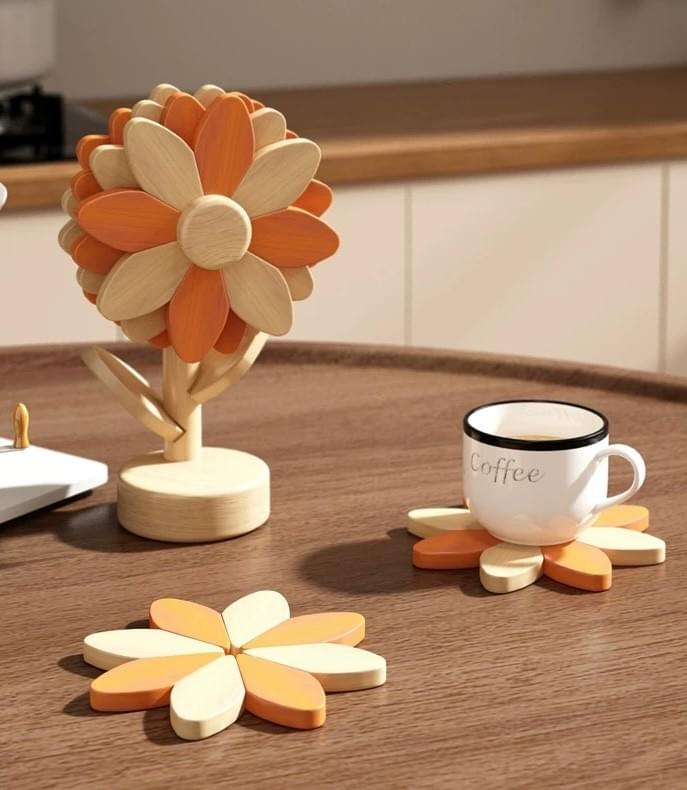 Sunflower Wooden Color Block Placemat Heat Resistant Pot Bowl Cup Mat Table Decor