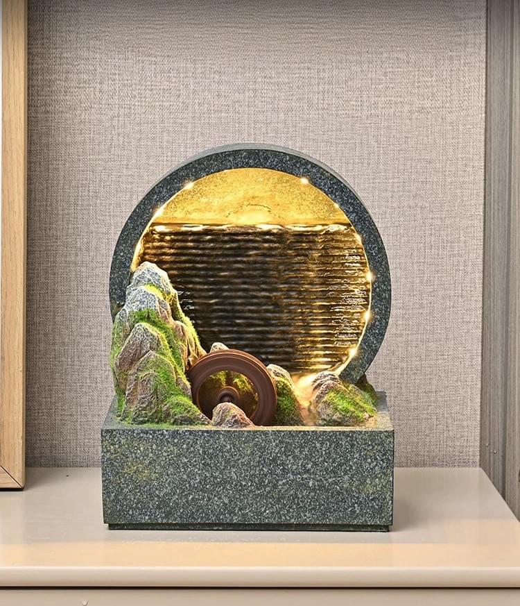Simple Rockery Water Fountain with Waterwheel, Feng Shui Fortune Wheel, Circulating Water Decor