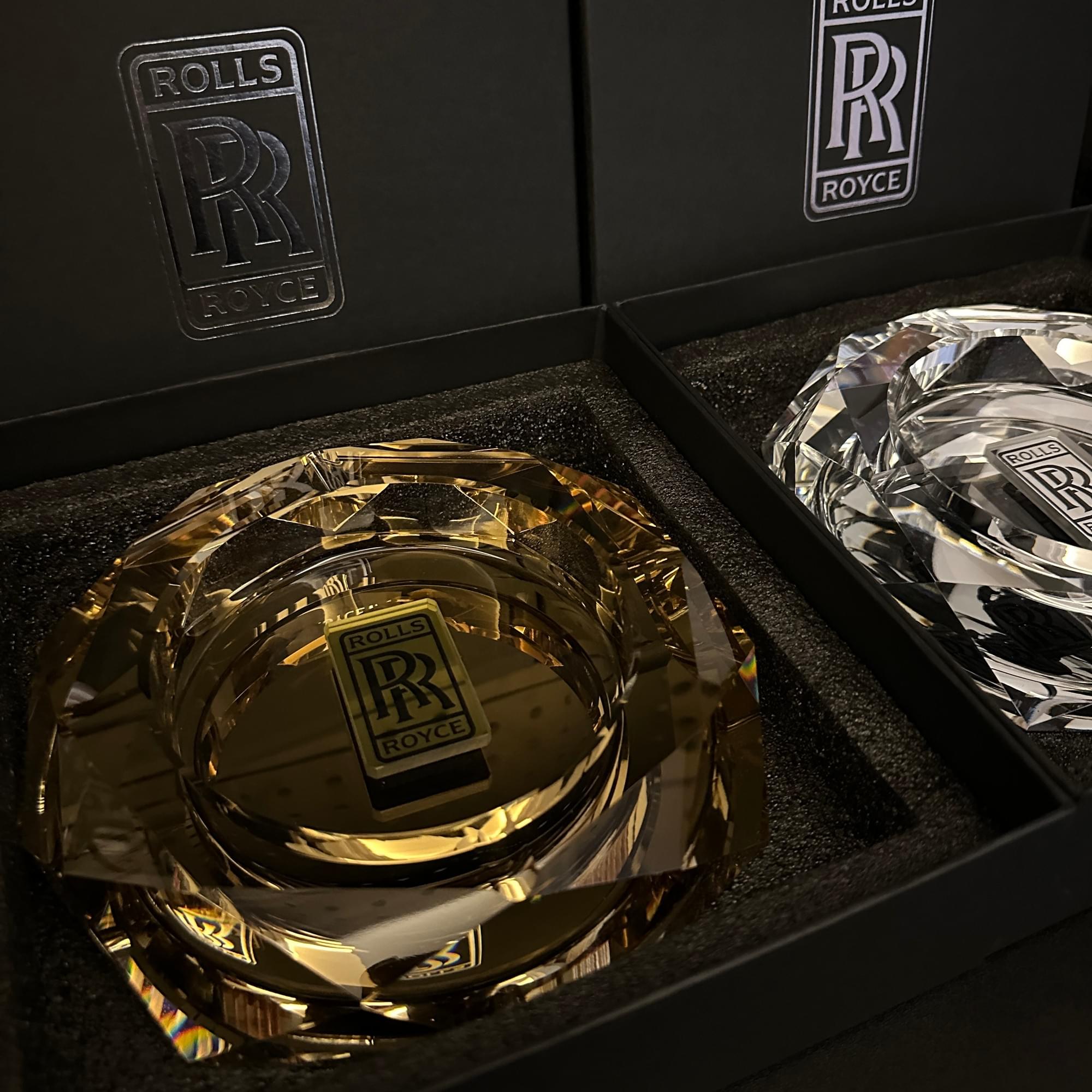 Rolls-Royce Logo Round Crystal Glass Ashtray Gold Silver Home Studio Tea Table Luxury Soft Decor