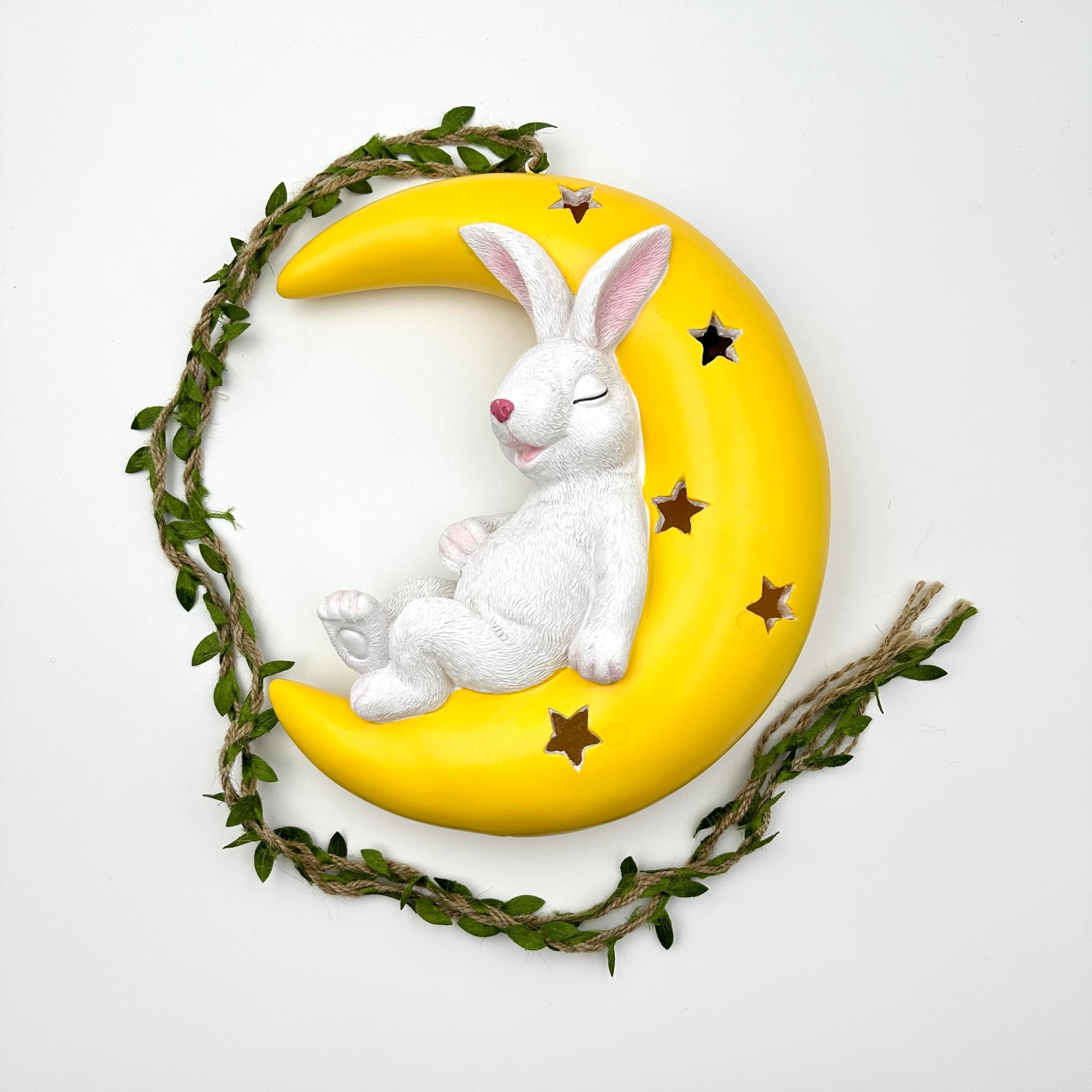 Solar Powered Rabbit & Moon Hanging Light, Outdoor Garden Decor for Patio Yard Tree