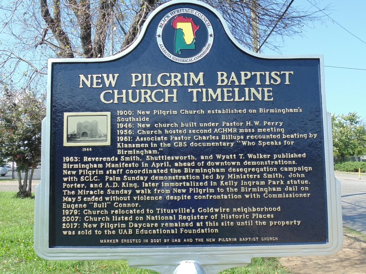 Historic marker for New Pilgrim Baptist Church