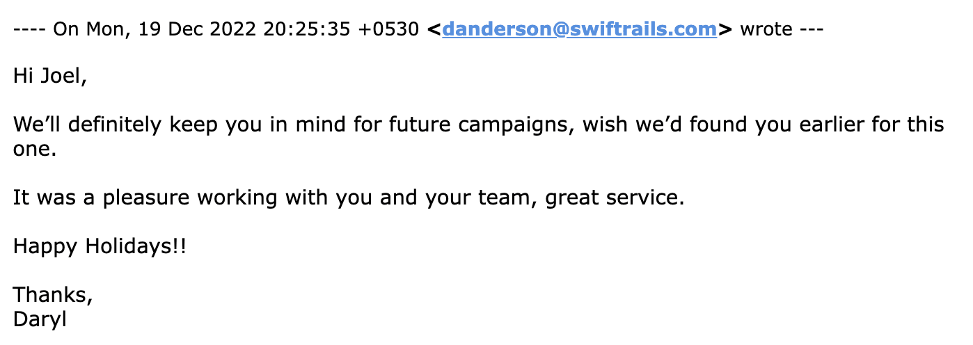 Swift Rails opted for the $1000 plan