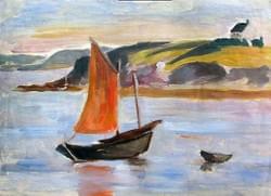 Barque à voile rouge en Bretagne