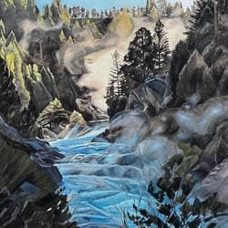 Morning Brew (Payette River)   36x36 " oil, wax, and  vine charcoal on panel