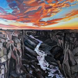 Malad Gorge 36x36 oil, wax, and vine charcoal on panel