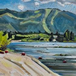 Donnelly City Beach 8x8" oil, wax, and  vine charcoal on panel