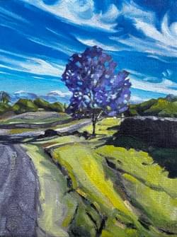 Jacaranda 8x6" oil, wax, and  vine charcoal on panel
