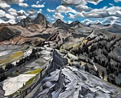 Tetons from Grand Targhee 32"x39" oil, wax, and  vine charcoal on linen