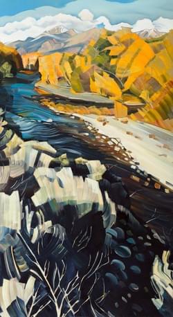 Portal - Big Lost River with Mount Borah 88"x48" oil and wax on linen