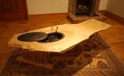 「一枚板・耳付き 火鉢テーブル とんぼ」Japanese Modern Hibachi Table
