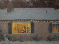 "Christmas Lights & Snow" - 6x8, Oil
