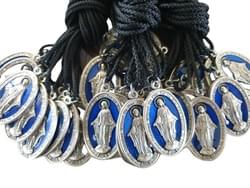 Blue Enamel Miraculous Medals on Cords