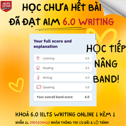 🔥 Bạn HS lớp IELTS WRITING online 1 kèm 1 6.0 học 1 tháng, chưa học xong hết bài đi thi đã đạt aim 6.0 rùi! Bạn nào đang nhu cầu tìm lớp IELTS, đừng chần chừ liên hệ với IELTS TUTOR nha 