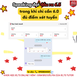 Hôm nay, IELTS TUTOR nhận được bảng điểm mới thi của bạn học viên, bạn chỉ cần 6.0 để đủ điểm xét tuyển nhưng đi thi bạn đã đạt band đầu ra trung tâm báo đầu khoá là 6.5 Speaking 👏 ======= ▪️Trăm ngàn feedback yêu thương của HS IELTS TUTOR [https://www.ieltstutor.me/hall-of-fame]  ▪️Một hai feedback thì có thể không tin nếu feedback lên đến hàng ngàn thì còn chờ gì nữa mà không liên lạc IELTS TUTOR ======= • IELTS TUTOR - Luyện thi IELTS ONLINE 1 kèm 1 đảm bảo đầu ra • Hotline: 0905834420 (Điện thoại/Zalo) 