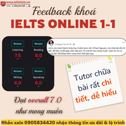 Bảng điểm của 1 bạn học sinh học lớp Thường Writing và Speaking đạt overall 7.0 