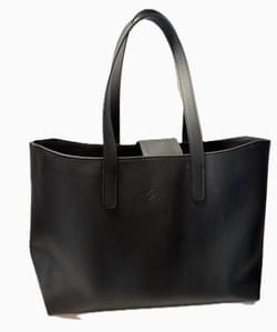 Black Italian leather tote bag with long shoulder handles, minimalist structured design, spacious luxury everyday handbag, Made in Italy craftsmanship, wholesale leather bags.