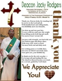 joint Mass appreciation Deacon Jacky Rodgers
